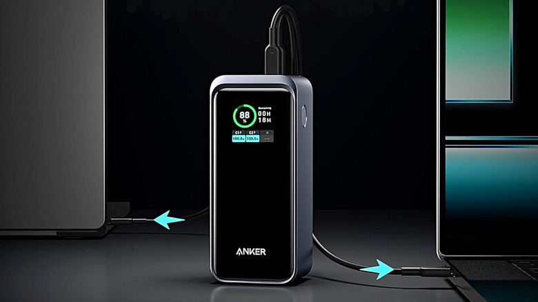 A Anker Prime 20,000mAh Power Bank (200W) charging two laptops at the same time.