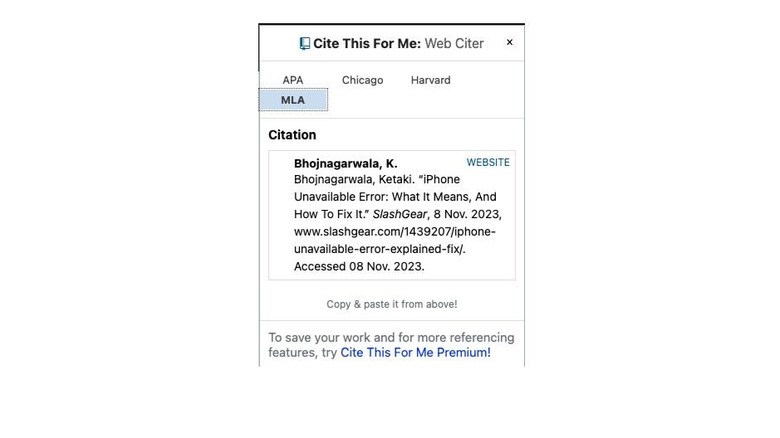 Cite This For Me citer in action