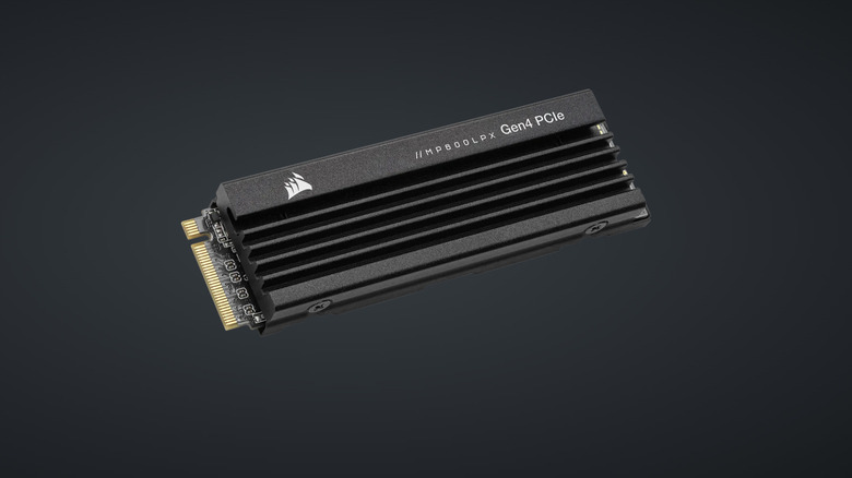 The 4 TB version of the Corsair MP600 Pro LPX on a black background