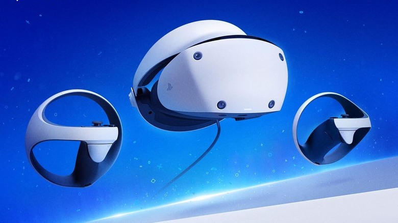 The Sony PSVR 2 headset and two controllers