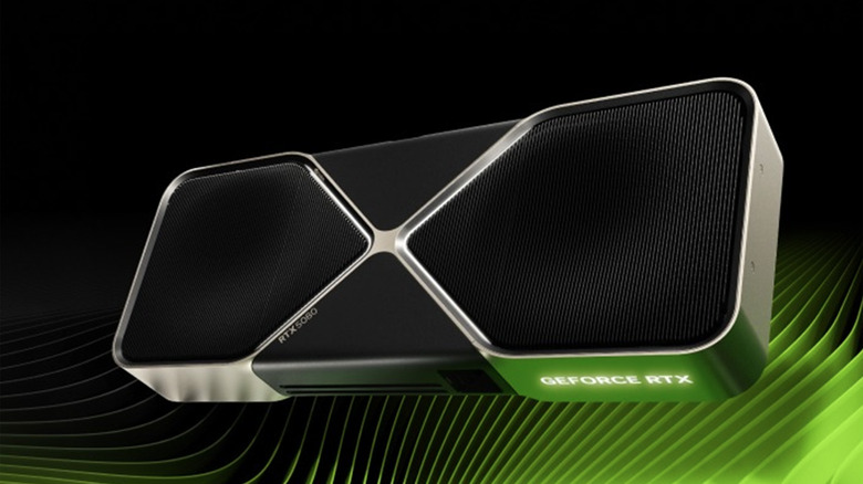 A Nvidia RTX 5080 against a green and black backdrop