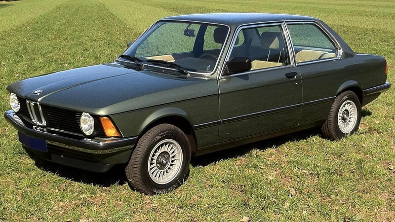 BMW 316 parked on the grass in the middle of a nondescript field