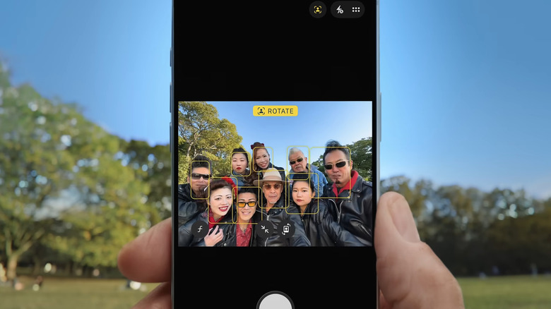 Apple ad showing Center Stage feature on an iPhone 17 Pro