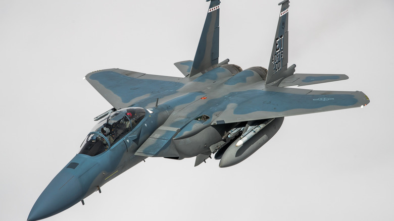 F-15EX Eagle II from 40th Flight Test Squadron seen from above and to the left