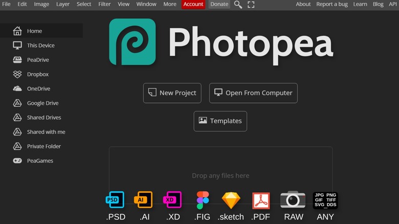 Screenshot of Photopea website