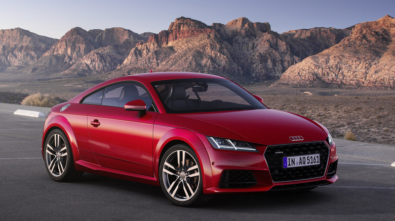 The Audi TT in Tango Red, front 3/4 view