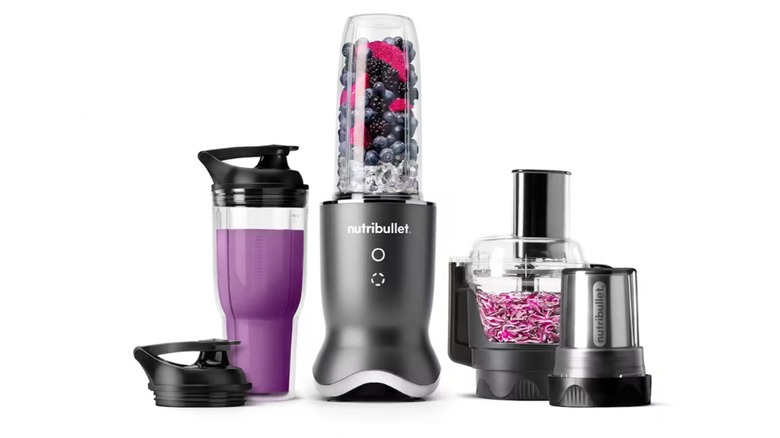 Collection of blenders featuring various purple foods