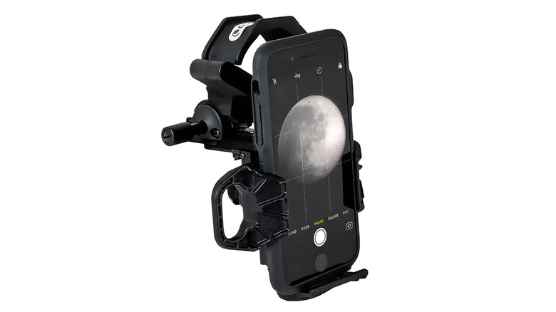 A close up shot of the Celestron NexYZ 3-Axis Universal Smartphone Adapter