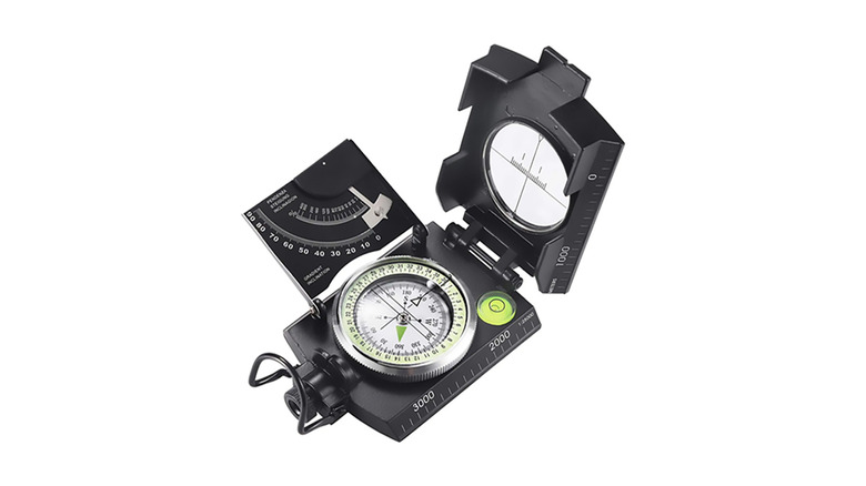 A top down shot of the Eyeskey Multifunctional Military Metal Sighting Navigation Compass