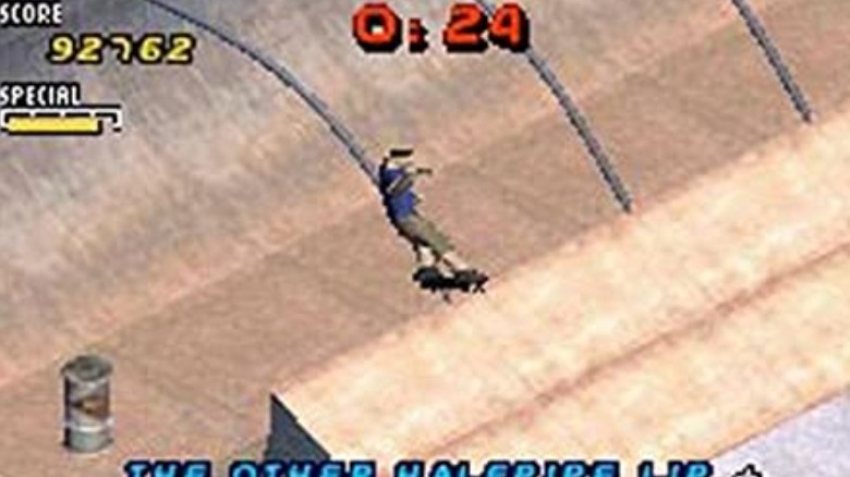 A skater going up a ramp in THPS2
