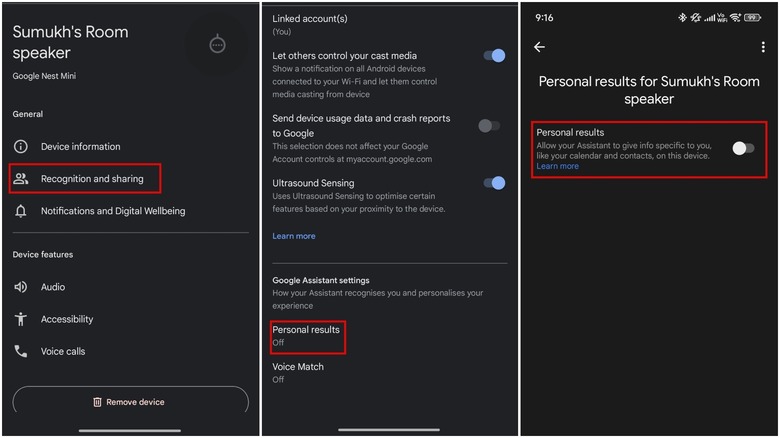 Enable or disable personalized results on Google Home