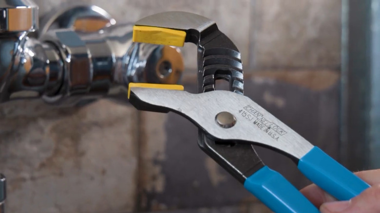 Channellock soft jaw pliers open about to be used on a sink.