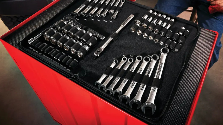 A toolset of Craftsman wrenches.