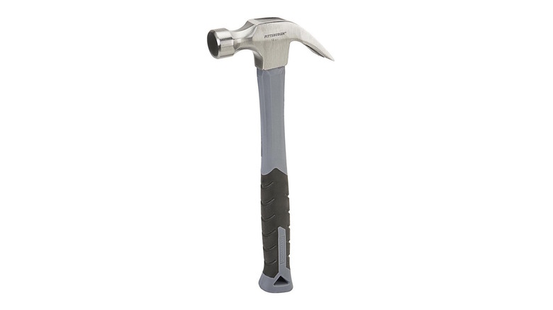 Hammer with silver head and grey and black handle