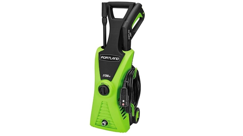 Stock photo of a black and green pressure washer with Portland branding