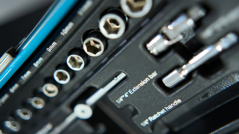 zoomed in view of an open socket set