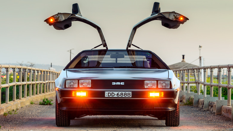 DeLorean DMC-12 with open gull wing doors