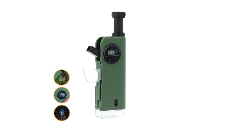 Green, vertical pocket tool with digital clock screen