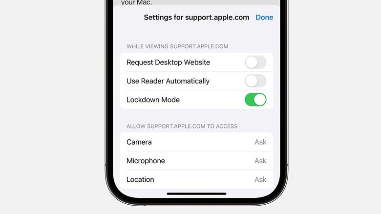 iPhone Lockdown Mode setting