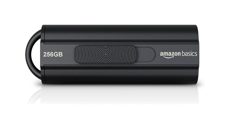 Amazon Basics 256GB USB drive on display