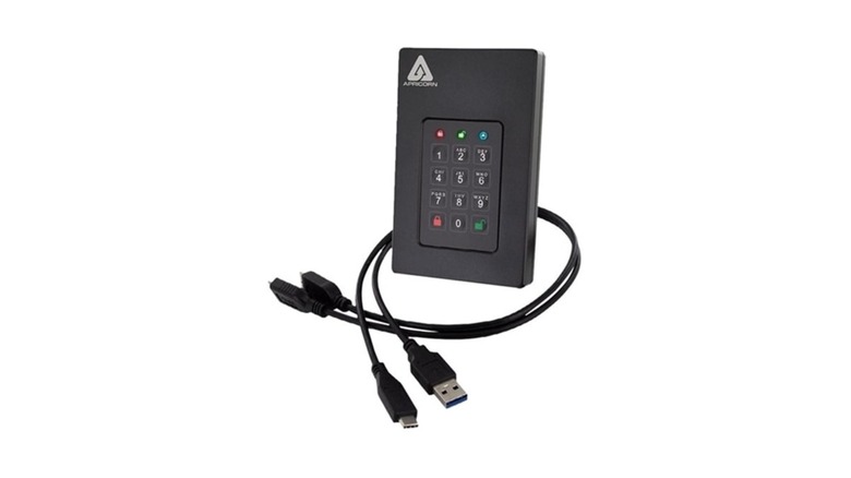 Apricorn SSD with keypad and plugs