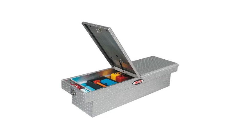 The silver Dual Gullwing Crossover Truck Tool Box by Crescent