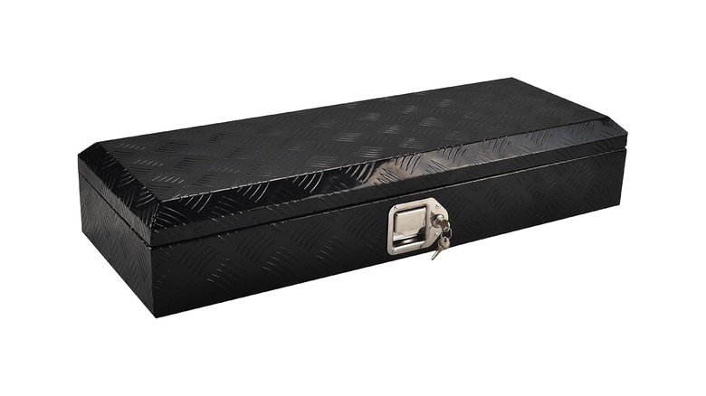 A 34.5-inch aluminum tool box by the brand FGJQEFG, very short, black on a white background