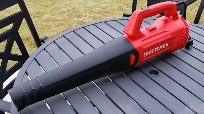 Craftsman Corded Handheld Leaf Blower on outdoor table