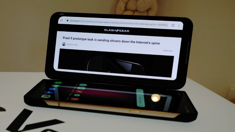 LG V60 ThinQ with dual-screen opened up