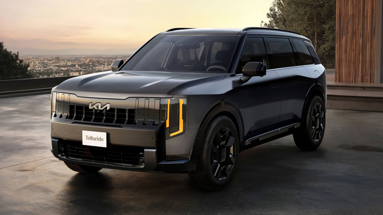 Kia Telluride parked high above the city