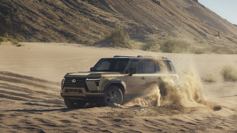 The Lexus GX Overtrail offroading, front 3/4 view