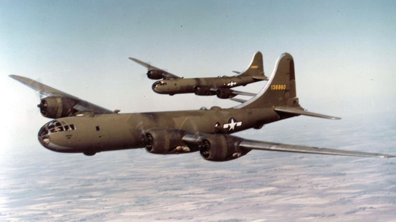 Rare color photograph of olive-drab painted B-29 superfortress