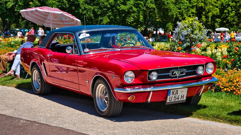 Ford Mustang parked by road