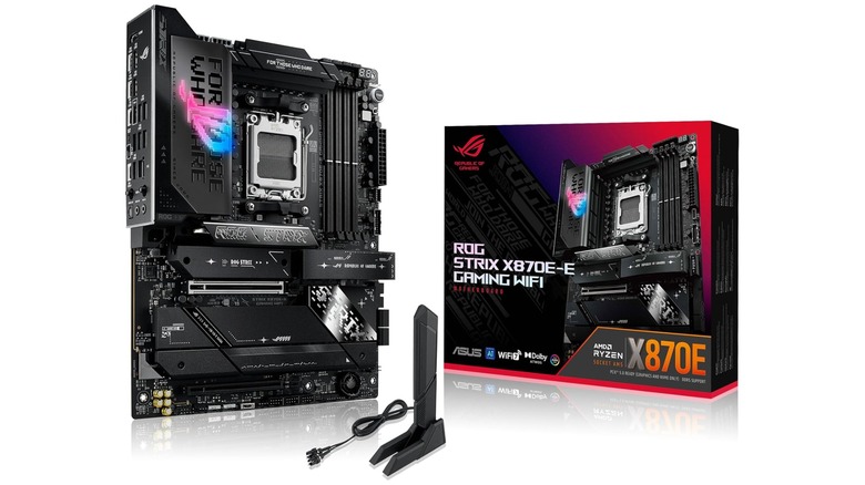 Asus ROG Strix X870E motherboard with antenna