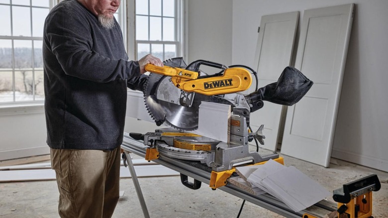 cutting baseboards with miter saw