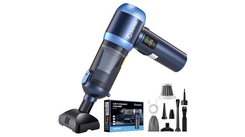 Stock photo of handheld car vacuum with accessories