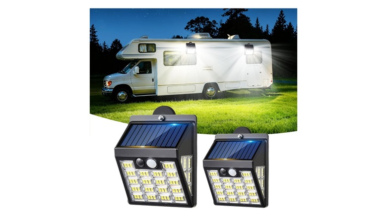 Stock photo of two triangular lights mounted to an RV