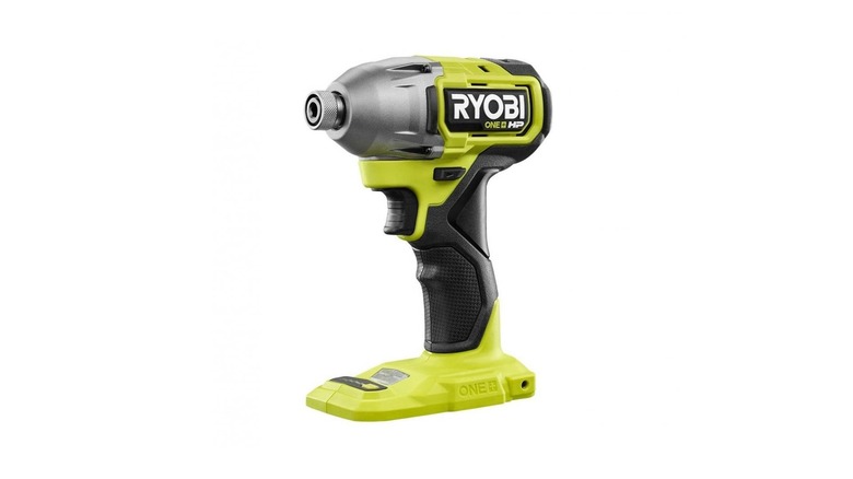 A large Ryobi Hex Impact Driver without a battery attached