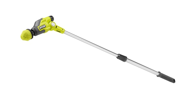 The Ryobi USB Lithium Telescoping Power Scrubber fully extended
