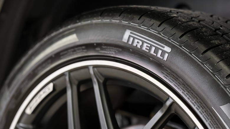 closeup of a pirelli tire on vehicle
