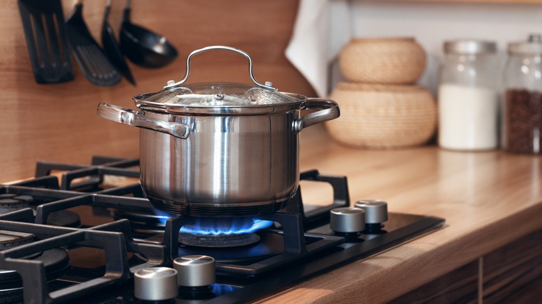 Pot boiling on gas stove
