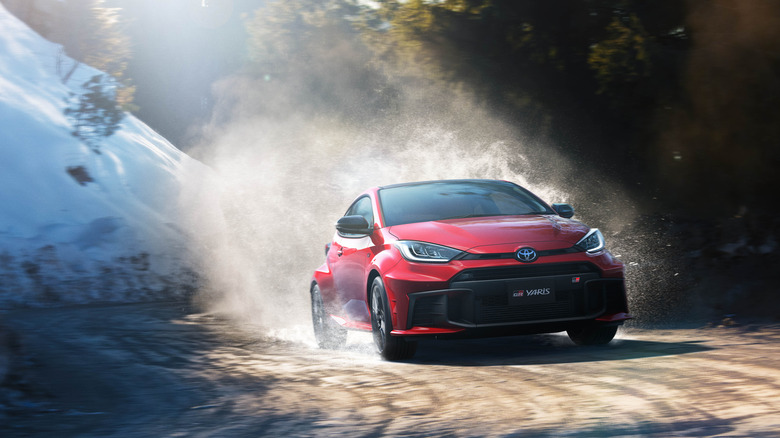 2025 Toyota GR Yaris drifting on a rally course