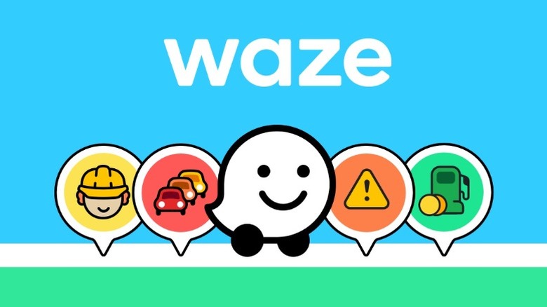 Waze flier with it's logo and traffic icons