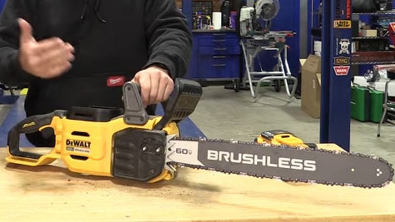 DeWalt chainsaw on table