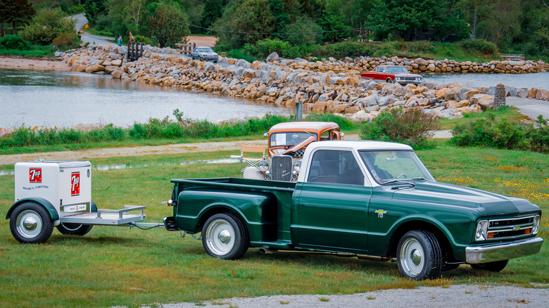 1968 Chevrolet C10 pickup with trailer
