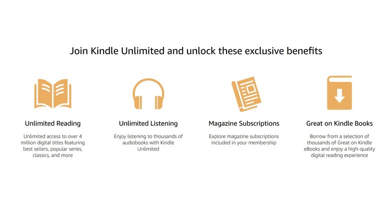 Screenshot of Kindle Unlimited's eBook subscription service features