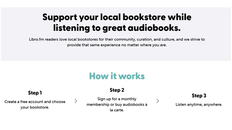 Screenshot of Libro.fm website promoting an audiobook subscription service