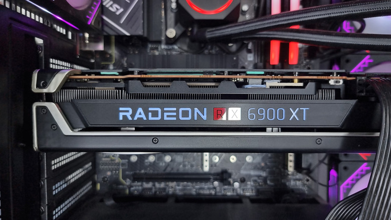An AMD Radeon RX 6900 XT GPU installed in a computer unit
