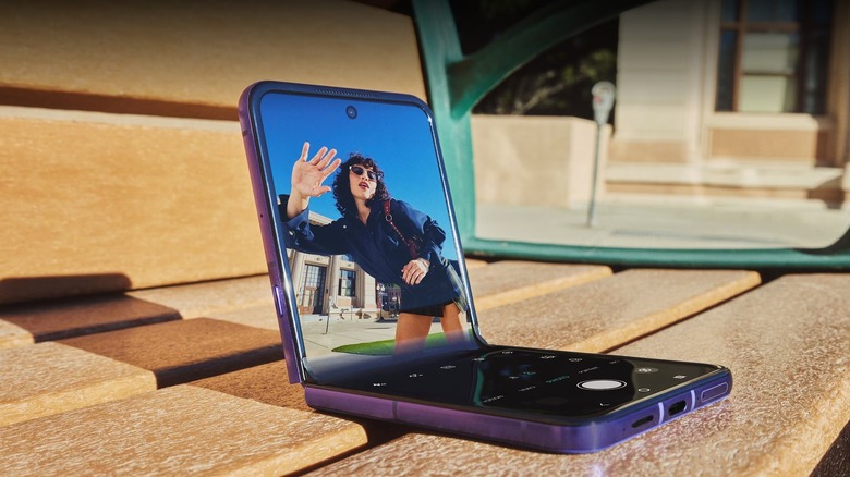 A Motorola Razr Ultra 2026 model in a halfway folding position