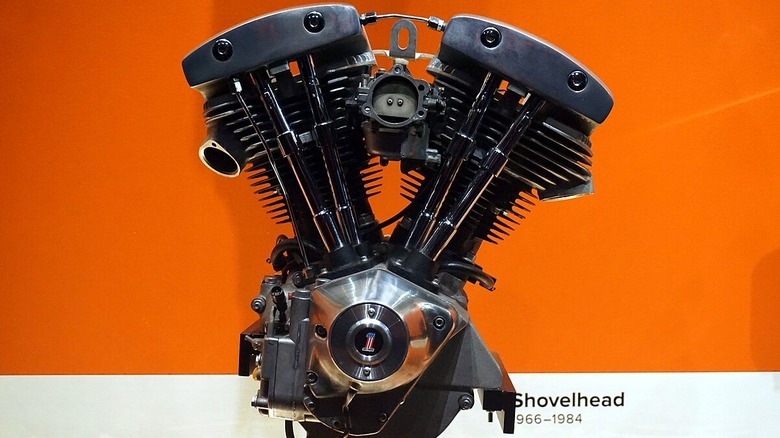 Harley Shovelhead engine on museum display